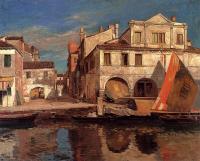 Bauernfiend, Gustav - Gustav Bauernfeind, Canal Scene in Chioggia with Bragozzo